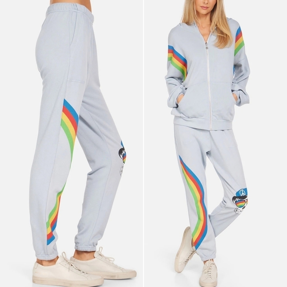LAUREN MOSHI // ltd ed dola rainbow peace skull blue vintage feel pocket joggers
